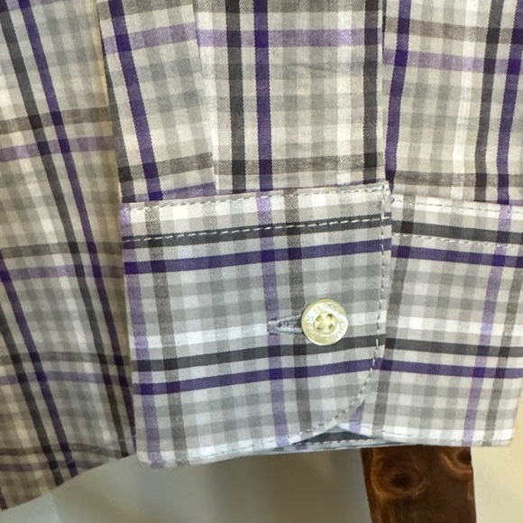 Chaps Boy’s Purple and White Plaid Shirt - Picture 4 of 5